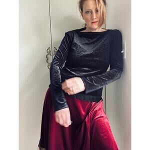 Y2K Velvet Burnout Long Sleeve Top Size Medium Fringe Gothic Grunge Whimsygoth